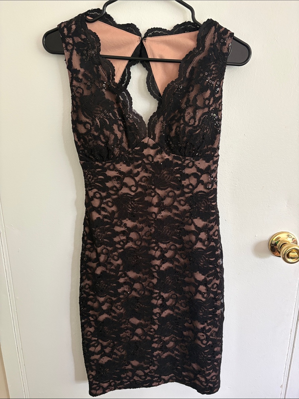 Morgan & Co. Black Lace over Nude Slip Dress- NWT